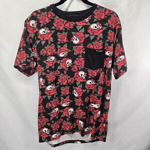 All Over Skulls Print Men T-Shirt WXYZ LG Short Sleeve Front Pocket Halloween